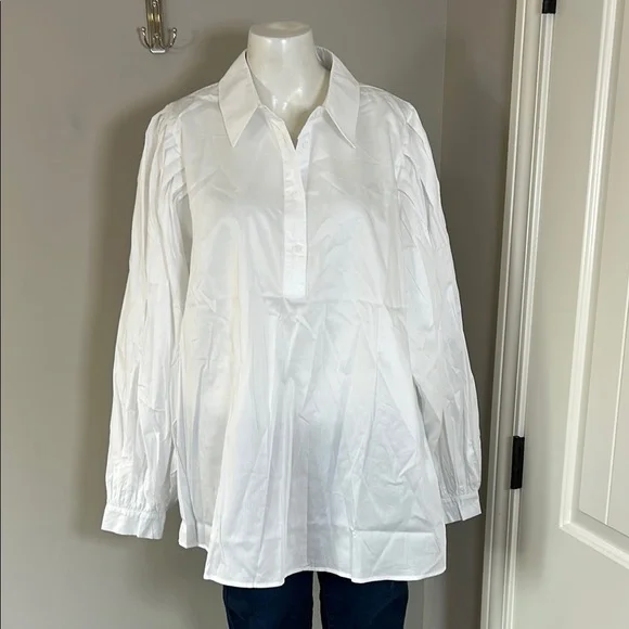 HARSHMAN Lois Popover Shirt Balloon Sleeve Button Down Crisp White 1X NEW - Picture 2 of 15